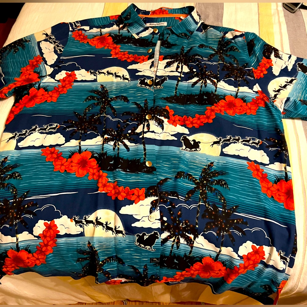 Tommy Bahama Christmas Silk Camp Shirt, XXL